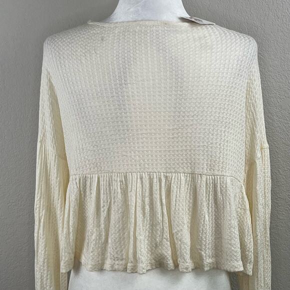 Lush Cream Waffle Knit Tie Front Peplum Babydoll Top Oversized Small/Medium NWT - Picture 8 of 13